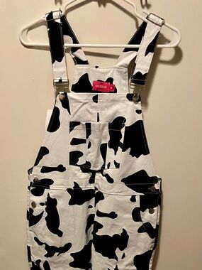 Black & White Cow Print Women's Overalls